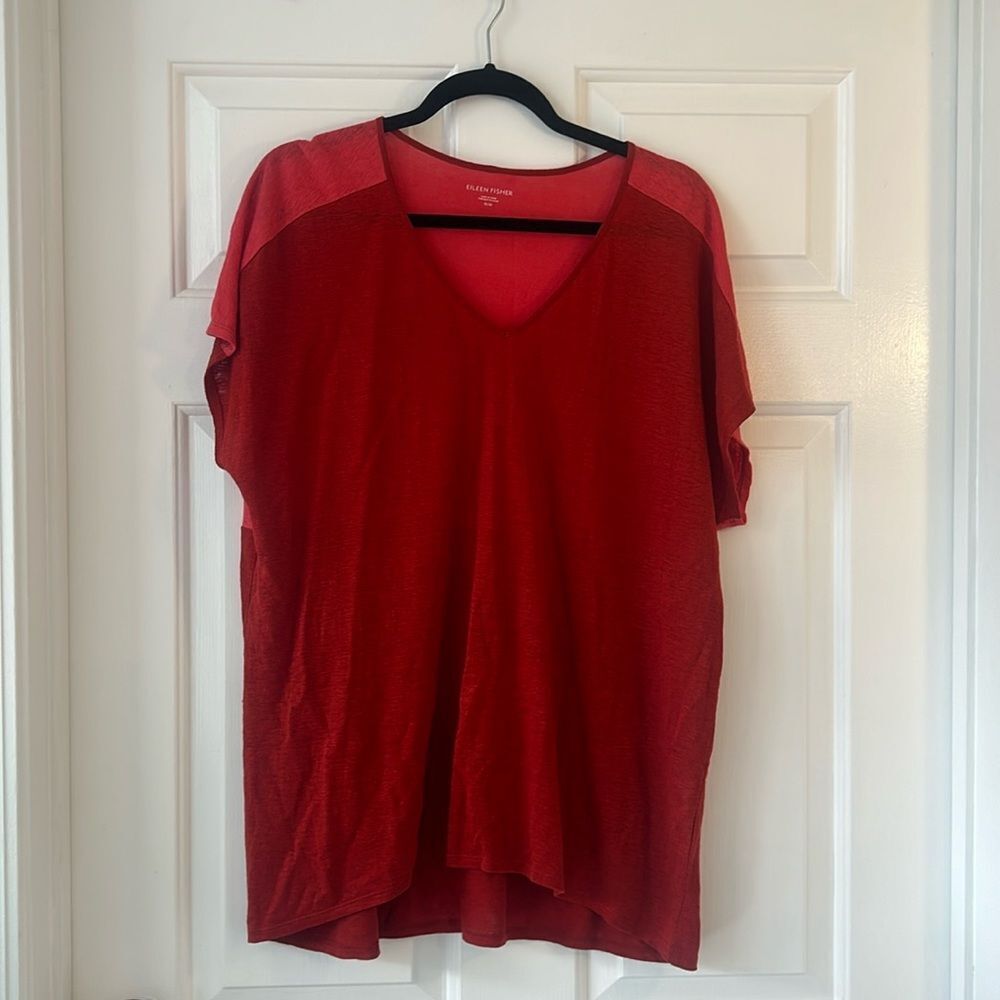 COPY - Eileen Fisher 100% organic linen box oversized top red and light red
